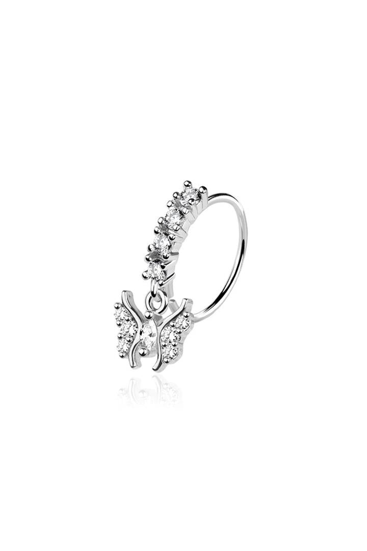 BUTTERFLY PRONG DANGLE ROUND GEM O-RING NOSE HOOP